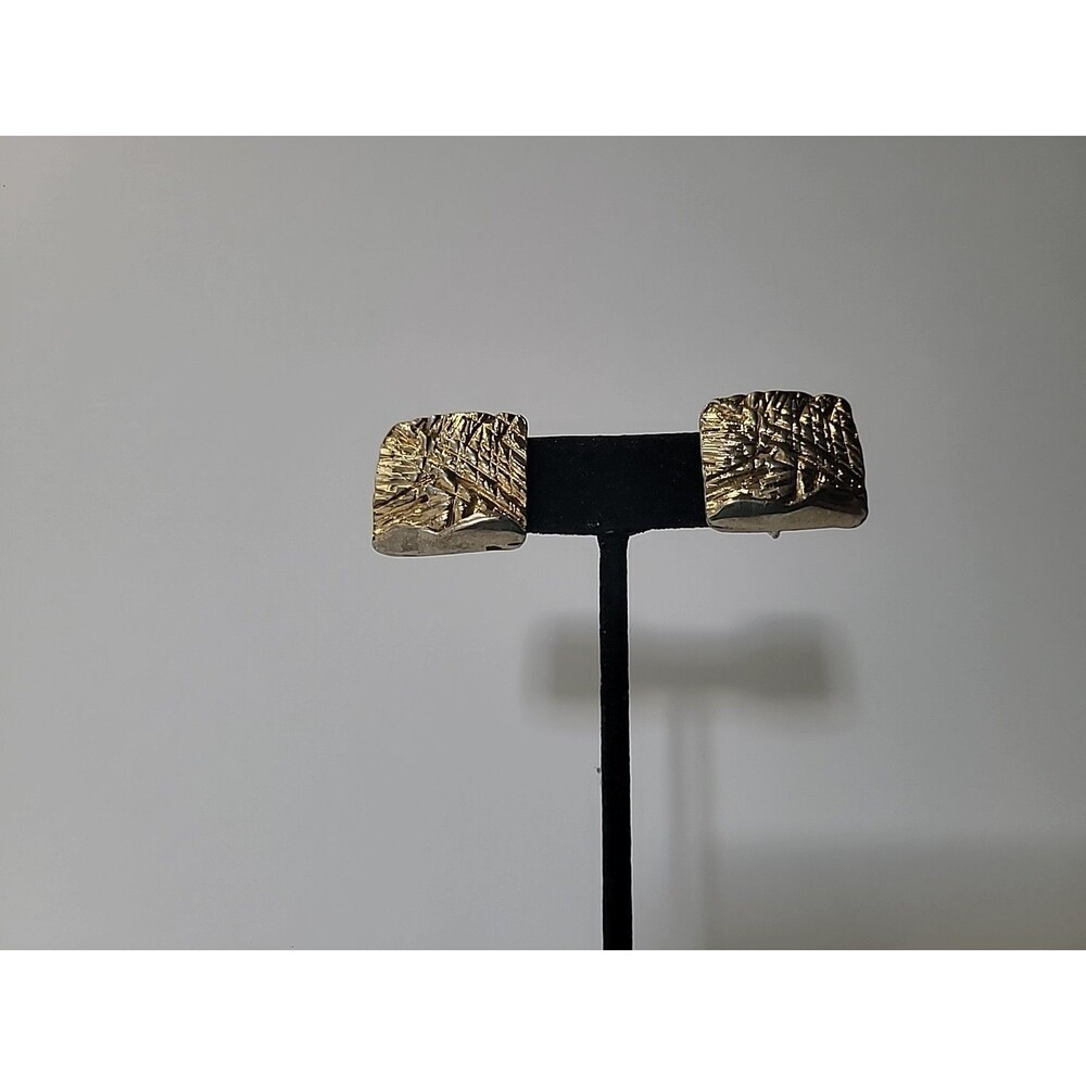 Vintage Gold‎ Tone Clip On Earrings Square Textured Minimalist Classic Retro